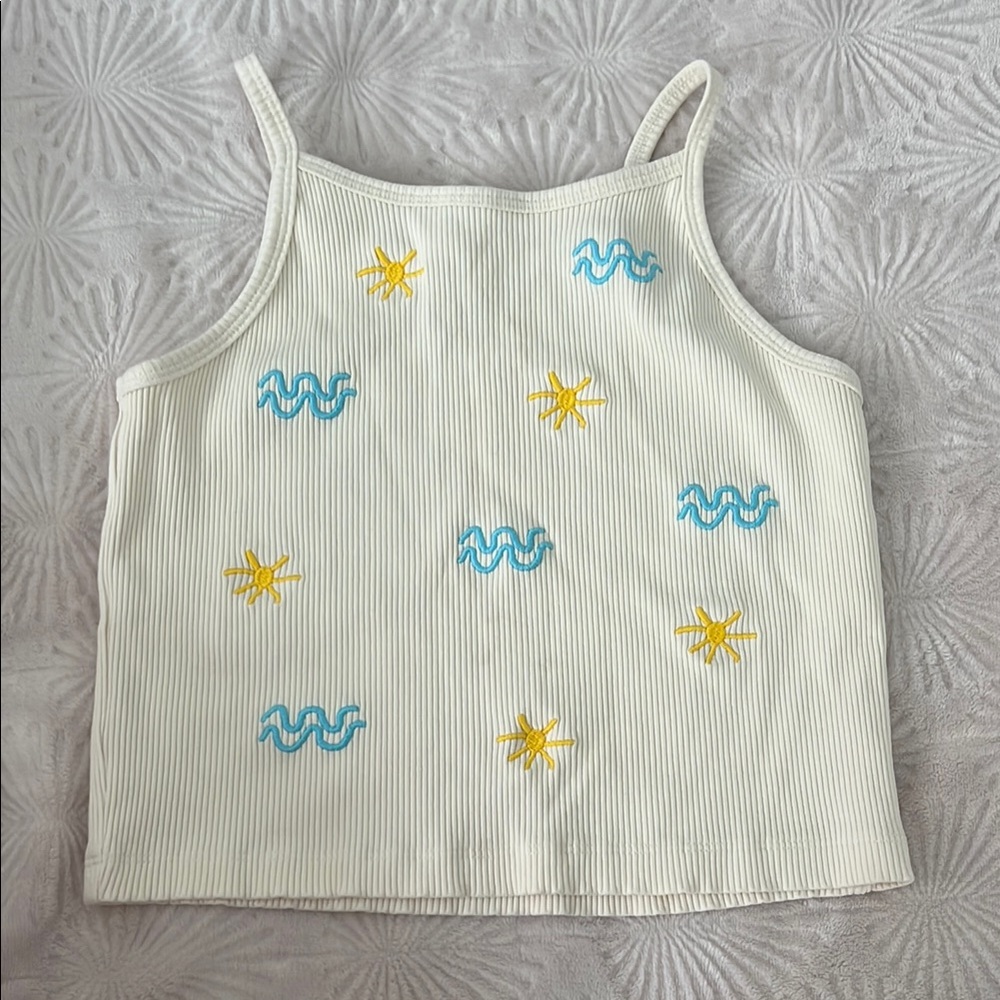Zara Kids Cream Tank Top with Yellow and Blue Embroidery
